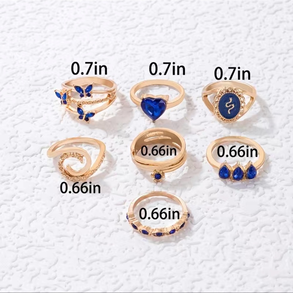 7-Piece Royal Blue Ring Set - Picture 6 of 6
